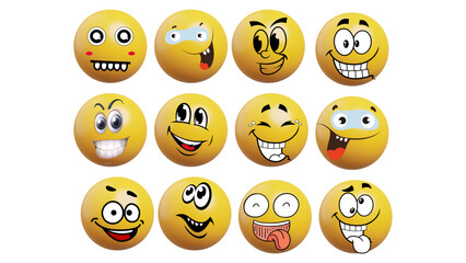 Set of emoji emoticons with funny faces and cartoon expressions