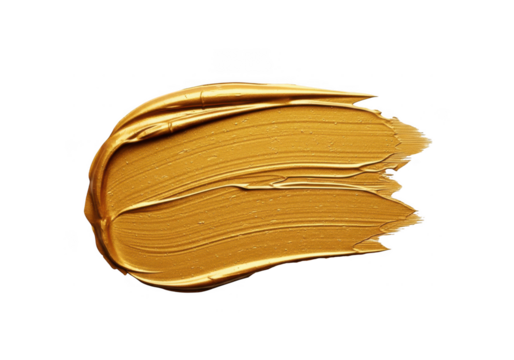 Metallic gold paint brush stroke isolated on transparent background for design use