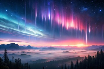 Obraz premium Aurora Borealis Over Mountain Landscape