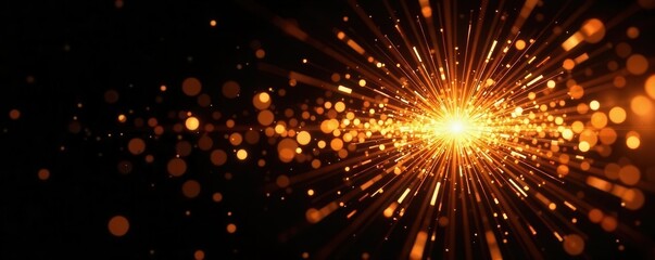 Fototapeta premium Abstract golden explosion, radiating light streaks on black , design, opulent
