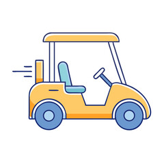 Cartoon Illustration of a Yellow and Blue Golf Cart in Motion