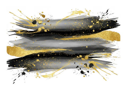 Black and gold brush strokes isolated on transparent background for design use