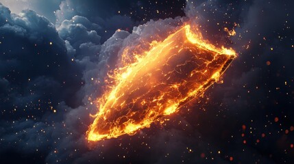 Obraz premium Fiery spacecraft hovering in dark, stormy sky during twilight representing otherworldly phenomena