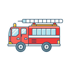 Cartoon Fire Truck Illustration with Ladder and Vintage Design Elements