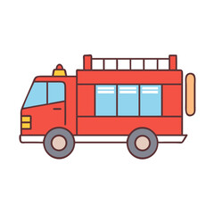 Cartoon illustration of a bright red fire truck on a white background