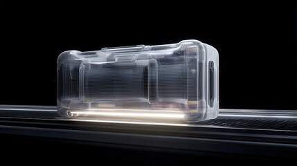 x-ray style image of suitcase contents on conveyor belt glowing edges no text high contrast illustration concept scene visual for commercial design use high detail quality stock image illustration