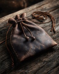 Fototapeta premium Handmade leather pouch designed with rugged antique appeal high resolution picture