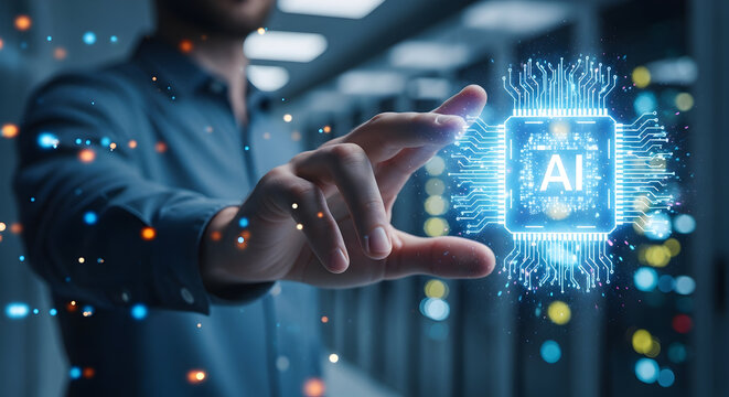 AI technology: Man using digital brain interface