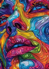 Psychedelic Portrait of a Woman in Vibrant Colors and Abstract Patterns