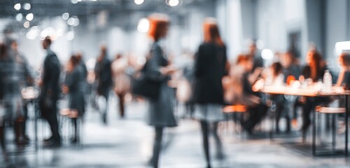 Abstract blurred people socializing during coffee break at business meeting or conference. High quality
