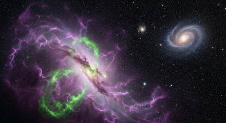 Cosmic Nebula with Interacting Galaxies and Starry Sky image photo