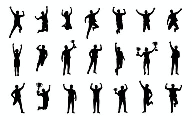 Vector art of silhouette of people celebrating victory