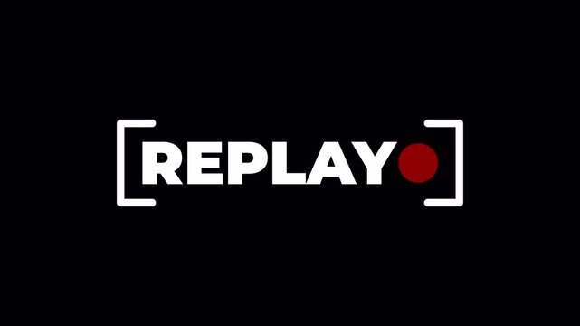 Simple minimalist replay sign icon animation on black background. Modern replay text animation. 4k video