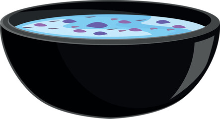 Black bowl containing delicious cereal with purple and blue bubbles, perfect for a healthy and colorful breakfast