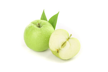 Fresh Green Apples from Shaanxi China - Sweet Crisp Fruit Ready to Pick with Water Droplets and Green Leaves