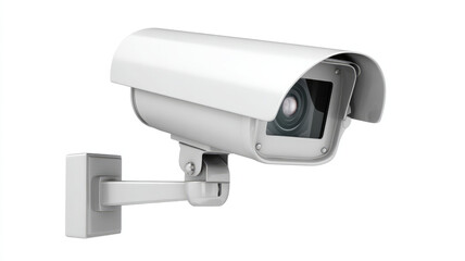 Modern security camera white finish surveillance device wall mounted indoor outdoor technology safety monitoring protection isolated background