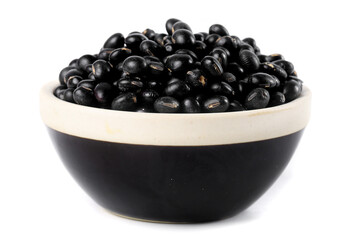 Black Soybeans in Bowl - Healthy Protein Legumes and Cooking Ingredients on White Background