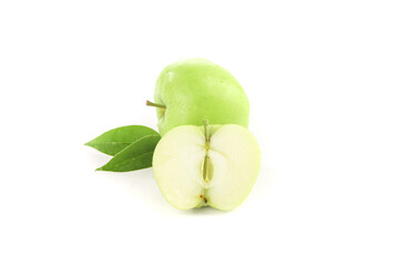 Fresh Green Apples from Shaanxi China - Sweet Crisp Fruit Sliced Half with Leaves