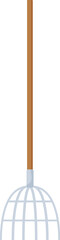 Harvesting tool featuring a wooden handle and wire basket, ideal for efficiently gathering nuts during harvest season