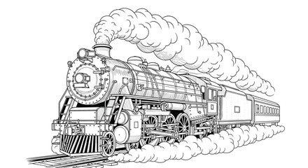 Majestic steam locomotive exhaling plumes of smoke across the tracks