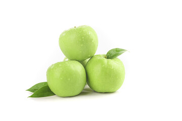 Fresh Green Apples with Water Droplets Isolated on White Background