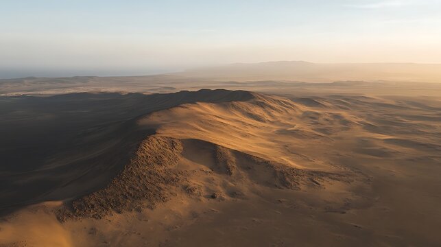 Golden hour light on a vast and surreal desert landscape with unique yardang formations
