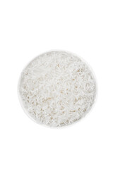 Bowl of Long Grain White Rice from Above on White Background