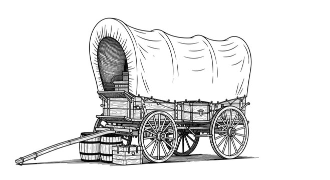 Historic conestoga wagon illustration on a white background