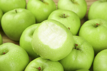 Fresh Green Apples from Shaanxi China - Sweet Crisp Fruit Cut Open Showing White Flesh