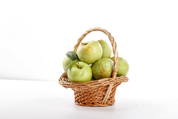 Fresh Green Apples from Shandong China in Wicker Basket - Organic Fruit Harvest