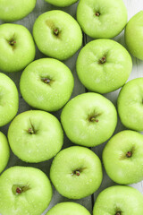 Fresh Green Apples with Water Droplets - Healthy Organic Fruit Background