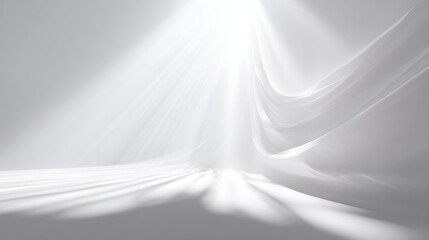 Soft light rays on a pure white background, subtle crescent silhouette barely visible, ethereal and sacred, large central blank space for Quranic calligraphy or quotes, 16:9