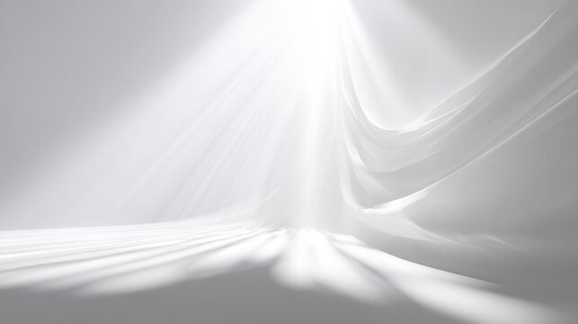 Soft light rays on a pure white background, subtle crescent silhouette barely visible, ethereal and sacred, large central blank space for Quranic calligraphy or quotes, 16:9