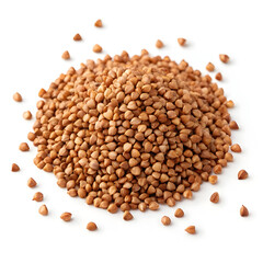 Fototapeta premium Raw buckwheat groats isolated on a white background, showcasing their earthy color, triangular shape,