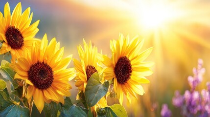Obraz premium A brilliant blue sky serves as the backdrop for a lush field of blooming sunflowers