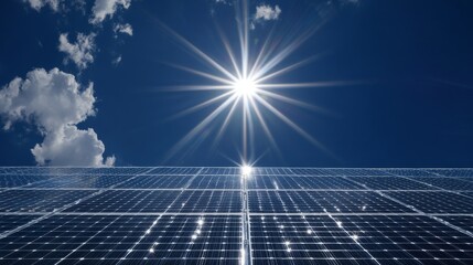 Sunlight is being captured by solar energy panels on a sunny day