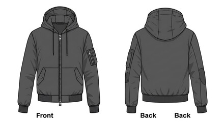 Dark Grey Hooded Jacket: Front & Back Views