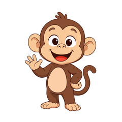 Cute Cartoon Monkey Waving Hand Isolated on Transparent Background