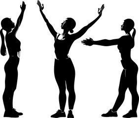 Black silhouette people celebrating dancing performance cheerleading victory success joy
