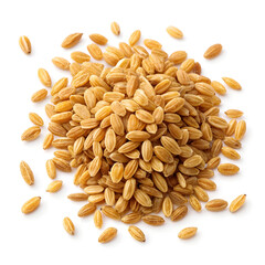 Obraz premium Freekeh grains isolated on white background, showcasing their roasted, cracked texture and rich flavor
