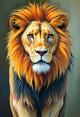 Lion . Oil paint. Animal illustration. Design for use in graphics.