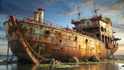 Decayed Shipwreck on Shore