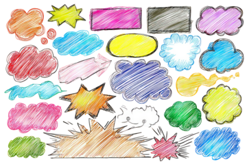 Collection Of Colorful Hand Drawn Speech Bubbles And Doodles