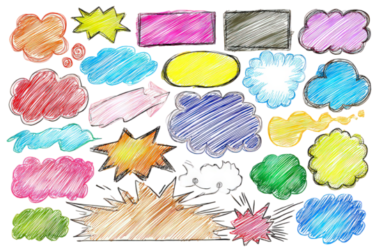 Collection Of Colorful Hand Drawn Speech Bubbles And Doodles - Powered by Adobe