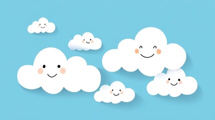 Cartoon Clouds with Smiling Faces, Kids Style: Cute Smiling Cloud Cartoons, Playful Kid-Friendly Clouds—Colorful Happy Clouds for Children’s Art, Nursery Decor & Kids’ Crafts