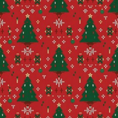 Cozy Knitted Christmas Sweater Seamless Pattern &ndash; Traditional Holiday Digital Paper with Nordic Snowflakes, Reindeer, and Winter Background for Scrapbooking & Crafts