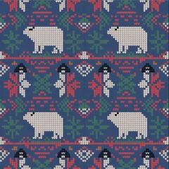 Cozy Knitted Christmas Sweater Seamless Pattern &ndash; Traditional Holiday Digital Paper with Nordic Snowflakes, Reindeer, and Winter Background for Scrapbooking & Crafts