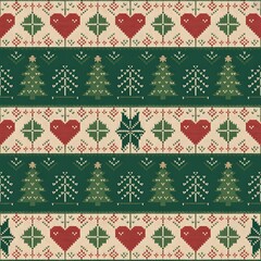 Cozy Knitted Christmas Sweater Seamless Pattern &ndash; Traditional Holiday Digital Paper with Nordic Snowflakes, Reindeer, and Winter Background for Scrapbooking & Crafts