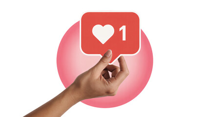 Hand holding social media like, engagement and influencer concept