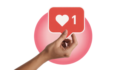 Hand holding social media like, engagement and influencer concept